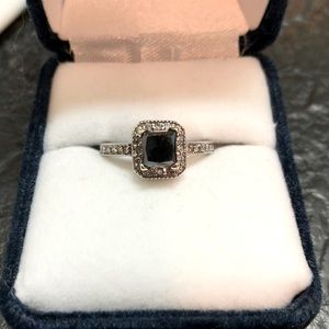 Black Diamond Ring w/ 14k White Gold /extra Blue Topaz Stone
